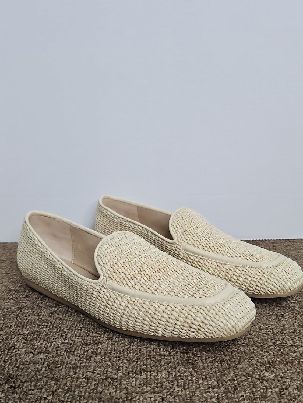 Stuart Weitzman Natural Vanilla Cream Woven Raffia Lee Loafers Sz 10 Womens